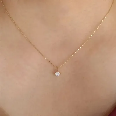 18K Gold Cube Water Drop Diamond Necklace